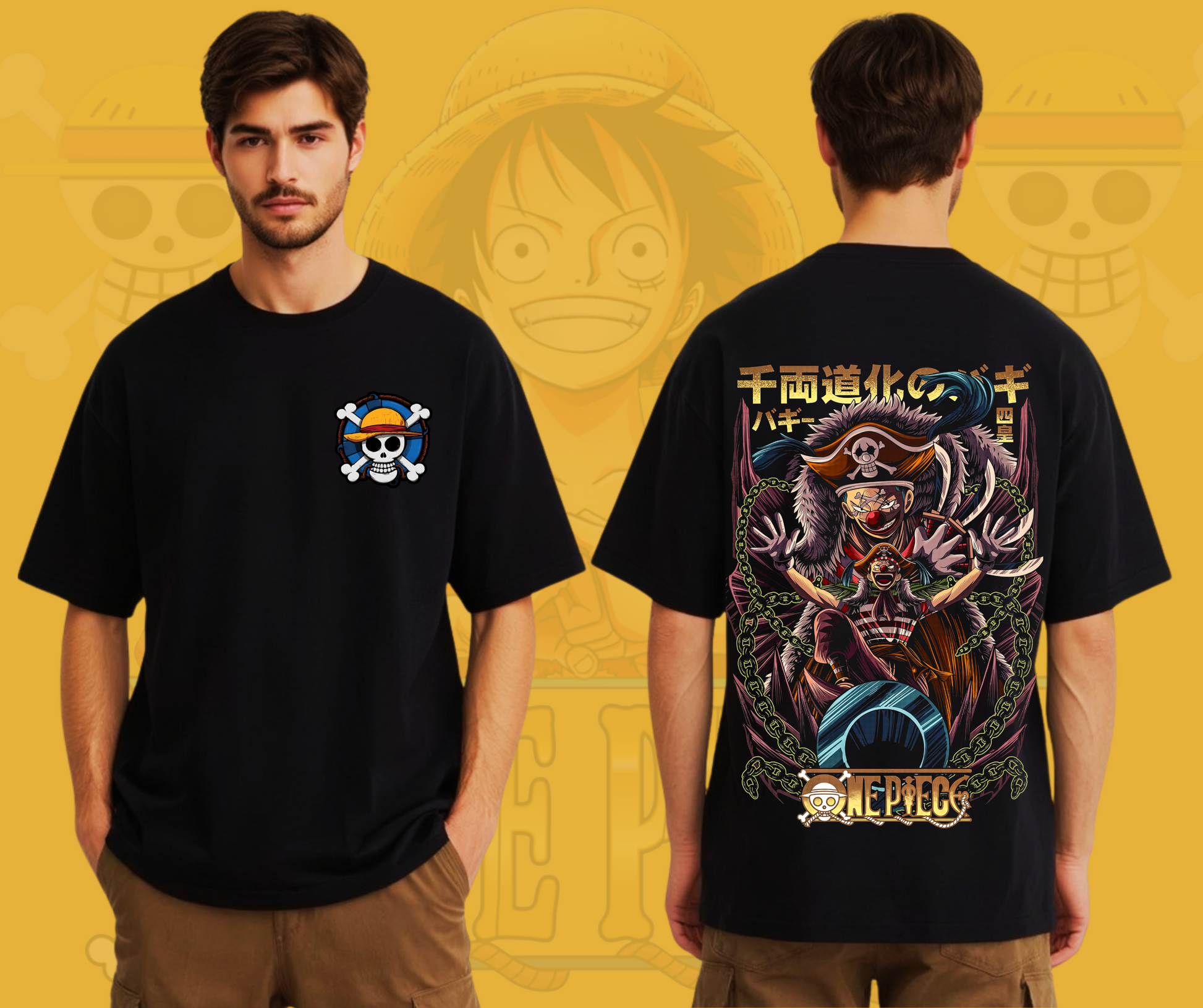 ONE PIECE - BLACK OVERSIZE T-SHIRT